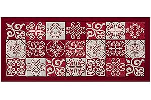 BIANCHERIAWEB Tappeto cucina antiscivolo lavabile, Passatoia cucina misura 55x115 cm, Tappeto cucina Made in Italy con Disegno Maiolica Rosso, Tappeto Runner Lavabile e Stirabile