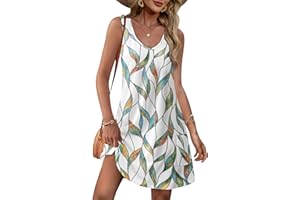 Aokosor Womens Summer Dresses 2025 Loose V Neck Sleeveless Sundress Beach Coverup with Pockets Floral/Plain/Eyelet