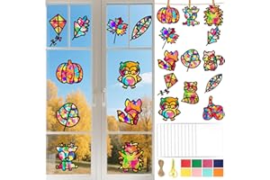 YEGOOKAY Window Color Set Kinder 13 DIY Fenstersticker Herbst Fensterdeko Fensterbilder Selbstklebend Bastelset für Kinder Wiederverwendbar Bastelset Bunte Fensterfolie Basteln Deko Fenster Bastelvorlagen