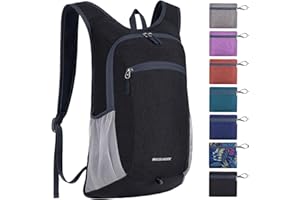 BECOJADDE 15L Faltbarer Rucksack Kleiner Wanderrucksack Leicht Tagesrucksack Damen Herren Daypack Wasserfest Reiserucksack für Outdoor Wandern Reisen Städtetrips, Schwarz