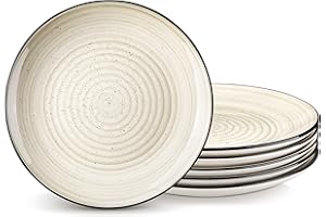 vancasso BONBON Dinner Plates Set of 6, 10.5 inch Scratch Resistant Ceramic Dinnerware Set, Dishwasher and Microwave Safe, Dessert Plate, Pasta Plate, Salad Plates, for Main Course, Beige