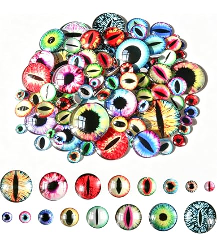SUPERFINDINGS Lot de 50 yeux demi-ronds de 18 mm, 5 couleurs, yeux en verre coloré, dos plat, pour animaux en argile amigurumi, yeux en peluche, fabrication de bijoux