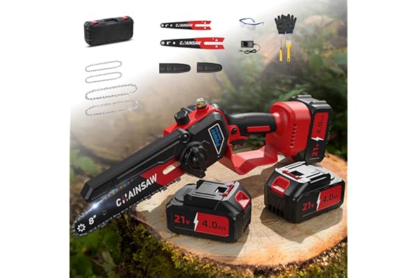 Mini Motosierra Bateria 6 y 8 Pulgadas, 8000mAh Motosierra Eléctrica, 1300W Motor Sin Escobillas Motosierras de Mano, Minimotosierras de Batería para Jardinería, Compatible con las baterías de Makita