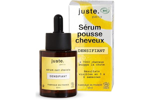 Juste Paris Serum pousse cheveux Bio + 7000 cheveux - Traitement microbiote cuir chevelu - Anti chute cheveux femme et homme - Favorise la croissance capillaire - Serum cheveux - Fabriqué en France