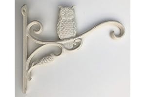 Spring life Cast Iron Ornate Owl Hanging Flower Basket Bracket Hook in 3 Colours (Antique White)