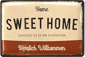 ‎LANOLU LANOLU Retro Blechschild HOME SWEET HOME, Herzlich Willkommen, Zuhause ist es am schönsten, Vintage Deko Metallschild für den Garten, Haustür oder Lieblingsplatz, Schilder mit Sprüchen 20x30 cm