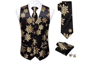 Barry.Wang Mens Christmas Vest Red Green Xmas Tree Elk Snowflake Holiday Funny Suit Waistcoat Tie Set Festival Party