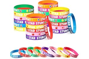 AORIHER 40 Pcs Star Student Wristbands 8 Colors Student Reward Silicone Bracelets Teacher Recognition Award Star Rubber Bracelets for Sports Office Substitute Teacher Supplies Education Activities for Kids
