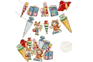 ‎PAPIERDRACHEN Papierdrachen Wandgirlande zur Einschulung - Deko zum Schulanfang für Jungen & Mädchen - Schule Superhelden Tiere - Set 03