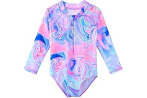 HUAANIUE Girls Swimsuit Long Sleeve 1pcs Swimwear UPF 50+ UV Sunsuit with Zipper 4-12Y Swimming Clothes Summer Bathing Sportswear