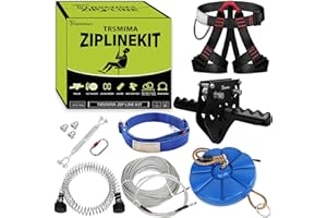 TT TRSMIMA Trsmima Zipline Kit for Backyards - 150ft Cable Car for Kids and Adults - Backyard Kids Zipline Kits with Safety Belt and Stainless Steel - Spring Brake, Trolley and Seat