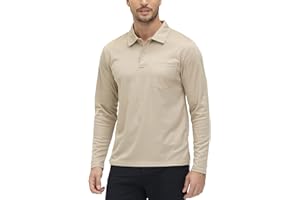 Rdruko Men's Breathable Long Sleeve Polo Shirts Casual Smart Button Neck T Shirts Wicking Quick Dry Work Golf Hiking Tops with Pocket