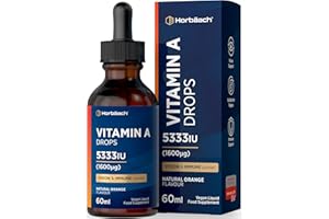HORBÄACH Vitamin A Drops 5333IU | 60 mL | High Strength Vitamin A as Retinol Palmitate | Vegan Liquid Oral Supplement for Adults | Orange Flavour | by Horbaach