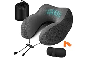 ‎JIANCRATE Jiancrate Nackenkissen Flugzeug, Reisekissen Memory Foam, Ergonomisch Gestaltetes Nackenhörnchen, Nackenkissen Reise mit Schlafmaske, Ohrstöpsel, Tasche, Ideal für Reisen, Flugzeug, Auto, Büro