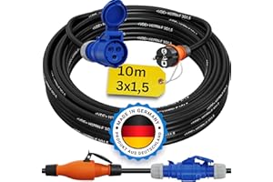 NETBOTE24 Schuko auf CEE Adapter 10m Camping Stromkabel PCE H07RN-F 3x1,5 Landstromkabel Wohnmobil Wohnwagen Kabel Camping Adapter 10 Meter Strom Verlängerungskabel CEE-Stecker Campingstecker