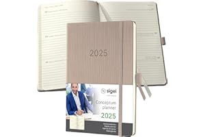 ‎SIGEL SIGEL C2560 Terminplaner Wochenkalender 2025, ca. A5, taupe, Hardcover, 192 Seiten, Gummiband, Stiftschlaufe, Archivtasche, aus nachhaltigem Papier, Conceptum