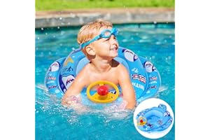 Ltteaoy Baby Inflatable Pool Float Baby Swimming Float,Secure Baby Swim Seat Inflatable Car Baby Swim Float with Steering Wheel and Horn,Inflatable Boat Baby Pool Float for kids 1-4 Year Old
