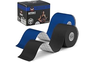 EFFEKT MANUFAKTUR Effekt Kinesiology Tape Waterproof (5 m x 5 cm), 2 Rolls - Elastic Physio Tape for Muscle Support and Injury Recovery, Medical Tape, Sports Tape Strapping Durable Kinesthetic Tape (Dark Blue + Black)