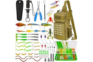‎THKFISH THKFISH 79-teiliges Angeltaschen Set, Wasserdichter Angelrucksack mit Boxen, Angeltasche für Angeln, inklusive Angelzangen, Ködern, Fischhakenentferner und Lip Gripper