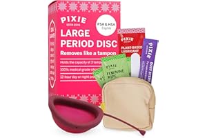 PIXIE CUP Pixie Disque menstruel – Sans métaux ni toxines – 100% silicone de qualité médicale – Classé 1 pour la plupart des disques menstruels réutilisables – S'enlève comme un tampon – Porter 12 heures –