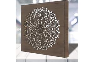 LA FABRICA DEL CUADRO Cuadro Mandala de Pared Calada, Fabricada artesanalmente en España- Mandala 3D Cuadrada Pintada a Mano (123 NOGAL, 30x30 cm)