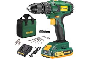 TECCPO Avvitatore a Batteria 18V, 45Nm Trapano a Percussione, 18+3 Impostazioni di Coppia, 2,0Ah Batteria e 50min Caricatore Rapido, 2 Velocità, 17 Pezzi Accessori- BHD750B