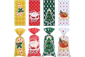 MCISKIN 50 torebek na słodycze bożonarodzeniowe, puste woreczki na smakołyki, małe torebki na prezenty dla dziewcząt i chłopców, na urodziny, przezroczyste woreczki na cukierki na urodziny,