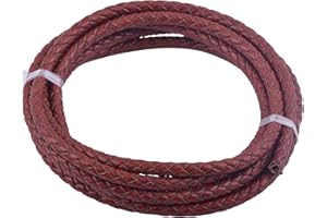 KONMAY 2 Yards 6.0mm Lederband Lederschnur Rund geflochten,ohne Kern, Vingtage Tan