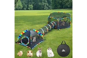 Pawaboo Parc pour Chats, 3 en 1 Enclos pour Animaux de Compagnie Portable, Clôture Pliable (1 Parc pour Animaux+1 Tente pour Animauxs+1 Tunnel pour Animauxs),Couleur Arc en Ciel