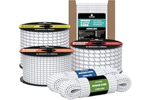 Kamu Synber Bungee Cord 4mm x 5m Elastic Shock Cord Bungee Rope for Tarpaulin, Kayak, Tie Down, Camping | White/Black
