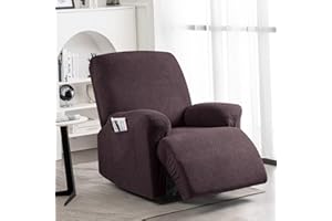 KinCam Funda Sillon Relax reclinable, Funda para Sillón Relax de Jacquard, Funda Sillon orejero Funda Elástica con Bolsillo para Perros y Mascotas, Suave y Lavable Funda Sofa 1 Plaza Café