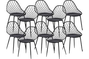 anrekl Set de 10 Elegantes y Sencillas sillas de Comedor, sillas de Cocina, sillas de salón, sillas Huecas para Cocina, Comedor, salón, Oficina, Dormitorio, Patas de Metal (Negro)