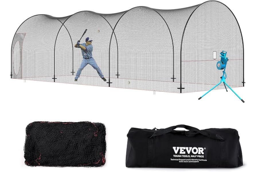 VEVOR Baseball Batting Cage, Softball and Baseball Batting Cage Net and Frame, Practice Portable Cage Net with Carry Bag, Heavy Duty Enclosed Pitching Cage, for Backyard Batting Hitting Training