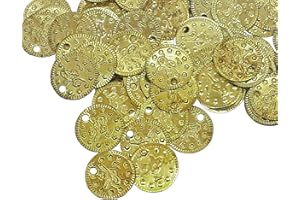 PERLIN 100 cuentas de metal con forma de moneda otomana Tugra de lentejuelas, 15 mm, para cinturones, joyas para el pelo, joyas orientales, tocado para danza del vientre (dorado)