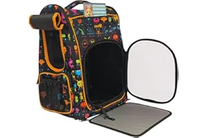 NESTQ Rucksack für Hunde und Katzen, Maxim 5kg, Ergonomischer Träger mit Belüftung, Transport-Rucksack, Paseos Y Aventuras, Ideal für Reisen (Orange-Außerirdische)