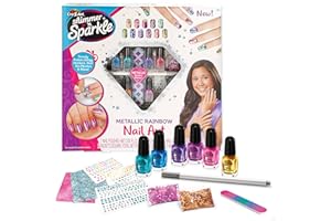 COLORBABY Zestaw lakierów do paznokci Shimmer N Sparkle, zawiera 6 lakierów, 2 woreczki z cekinami, 2 arkusze naklejek, pilnik i metaliczny marker, zabawki dla dziewcząt, manicure (46918)