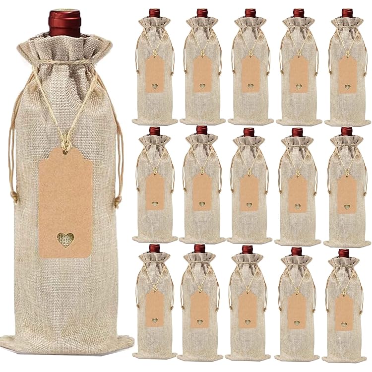 Sac à Bouteille En Toile De Jute Pour Noël - Lot De 6 - Avec Cordon De Serrage - Pour Offrir Du Vin, Champagne, Décorations De Fête - 12