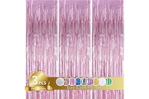 TONIFUL 3 Pièces Rose Rideau Métallique de Frange Brillant Rideau à Franges Aluminium Shimmer Porte Fenêtre pour Décoration Fête Mariage d'anniversaire