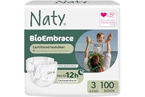 Naty BioEmbrace Blöjor Storlek 3 (4–9kg), 100 stycken | Hypoallergen för känslig hud, Upp till 12h läckageskydd, Absorberande