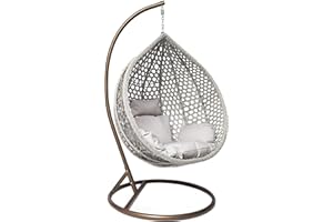 GOODS EMPORIUM Luxury Rattan Hanging Egg Chair Outdoor & Indoor Garden Swing Chair Hammock with Cushions - RAIN COVER INCLUDED (Large, Brown - Grey - Grey)