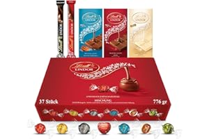 ‎LINDT Lindt Schokoladen-Geschenkbox – 776gr (37-teiliges Set) – Verschiedene Schokoladentafeln und Kugeln, Lindor-Schokoladenbox, als Dankeschön oder als Geschenk zum Geburtstag oder zu den Feiertagen