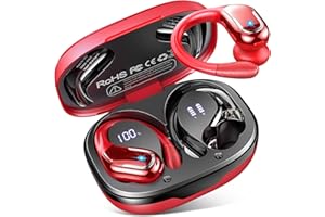 LTINIST Auriculares Inalámbricos Deportivos, Auriculares Bluetooth 5.3 con HiFi Estéreo, 75H Cascos Inalambricos con HD Mic y ENC Cancelacion Ruido, IP7 Impermeable Auriculares, Control Botón, USB-C, Rojo