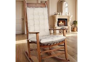 OVOV Non-Slip Rocking Chair Cushion Extra Large Chair Pads with High Back Linen Cushion for Rocking Chair set of 2 White