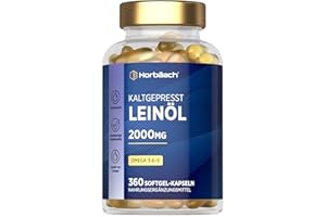 ‎HORBÄACH Leinöl Kapseln 2000mg | Omega 3 6 9 | 1000mg pro Kapseln | 6 Monate Vorrat - 360 Hochdosiert Weichkapseln | Kaltgepresstes Softgels | Linseed Oil Capsules | by Horbaach