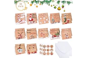 CAUTIOUS Kartka z życzeniami bożonarodzeniowymi, 51 sztuk, kartki bożonarodzeniowe z metką świąteczną, prezent i białą kopertą, kartki świąteczne, kartki świąteczne, kartki świąteczne z kartonowymi życzeniami