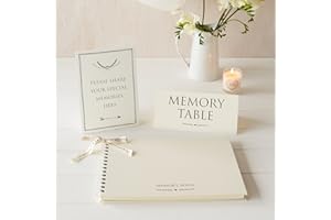 ANGEL & DOVE Luxury A4 Ivory Memory Book & 2 Signs Set - Ideal for Funeral Condolence Book, Memorial, Celebration of Life