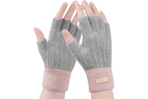 Gebell Guanti Donna Invernali - Guanti Senza Dita Donna, Guanti Mezze Dita Ragazze Invernali Corti Caldi in Maglia per Touch Screen Computer Sport Lavoro