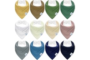 Ghguole 12 Stück Lätzchen Baby Dreieckstuch Baby,Musselin Halstuch für Junge und Mädchen,HalstücherBaby Bio-Baumwoll,Sabberlätzchen Super Saugfähige,Verstellb