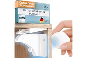 MUTKIND® 10x Magnetische Kindersicherung (Mit starkem TESA-Kleber) + 2x Schlüssel - 100% unsichtbare Kindersicherung Schrank und Schubladen - Schubladensicherung & Schranksicherung Baby ohne Bohren