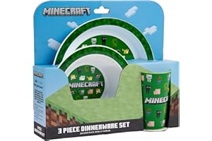 HOX Minecraft 3 Piece Dinner Set with one dinner plate, Soup bowl & Tumbler BPA-free & Reusable Plastic Dinner Set and Dishwasher Safe for fan & Collector Officially Merchandise